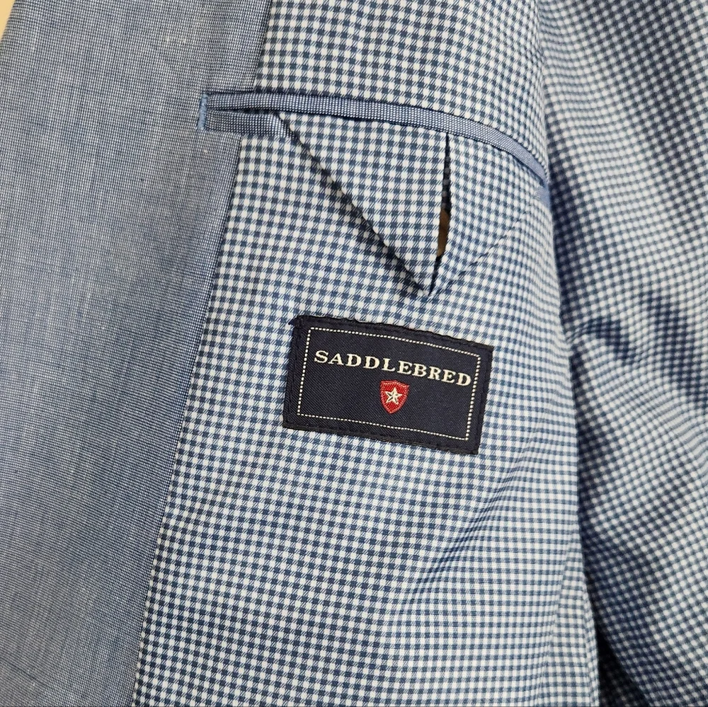 Saddlebred Business Casual Blue Chambray Sports Coat Cotton Size 40R